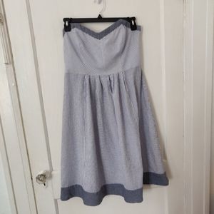 50s inspired Blue striped Strapless dress